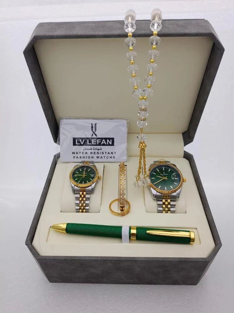 Elegant Men’s Stainless Steel Gift Set | طقم رجالي فاخر مع ساعة ومسبحة – KSA