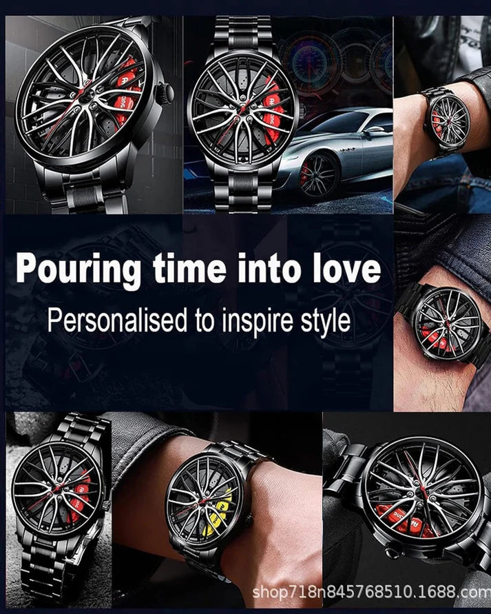 Racing Car Rim Watch for Men | ساعة رجالية بتصميم جنوط سيارة رياضية – KSA